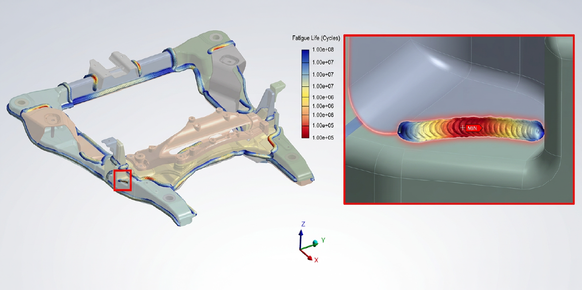 Weld Fatigue Evaluation of a Vehicle Subframe Using Ansys Design Life