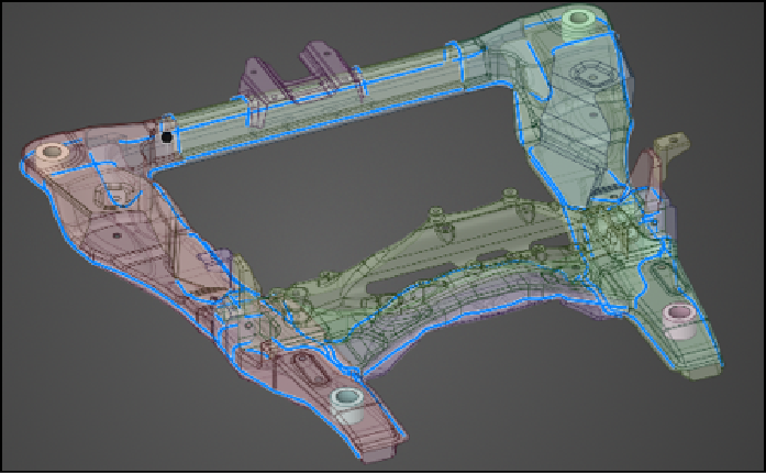 Weld lines defined as curves along the sheet metal surfaces of the vehicle subframe